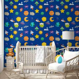 Cute Kid Colours Watercolor Planets Pattern Wallpaper