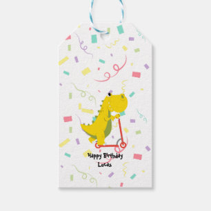 Cute kid dinosaur scooter truck Birthday Party Gift Tags