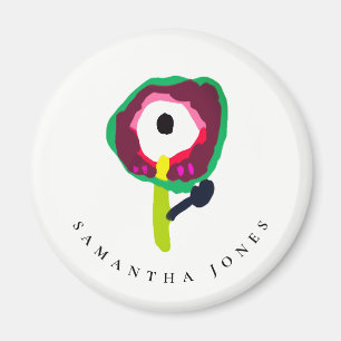 Cute Kid Drawn Colorful Green Pink Flower Magnet