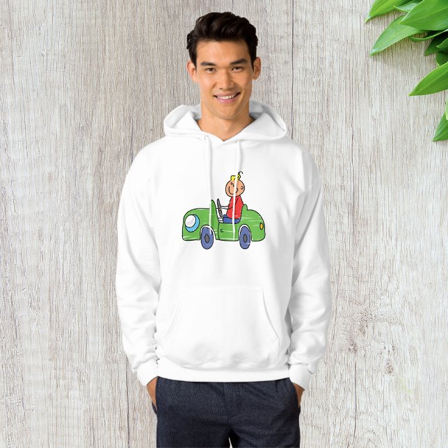 Cute Kid Driving Green Car Childrens Illustration Hoodie (Creator Uploaded)
