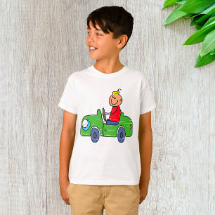 Cute Kid Driving Green Car Childrens Illustration T-Shirt