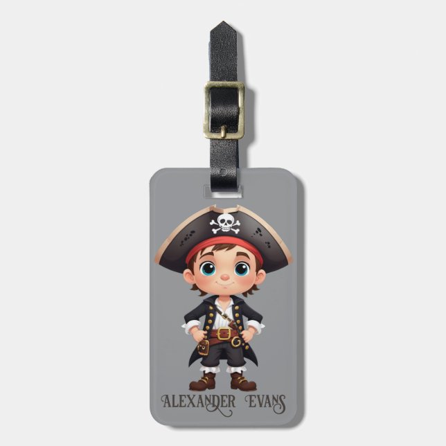 Cute Kid Pirate Personalize Luggage Tag (Front Vertical)
