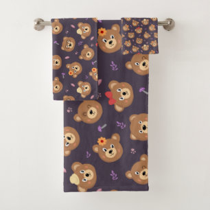 Cute Kid Teddy Bear Decorative Pattern Bath Towel Set