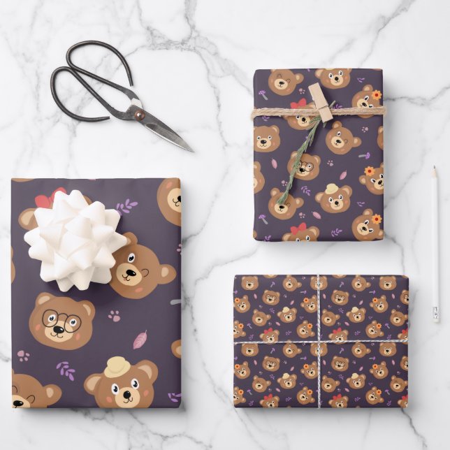 Cute Kid Teddy Bear Decorative Pattern Flat Wrapping Paper Sheet (Front)