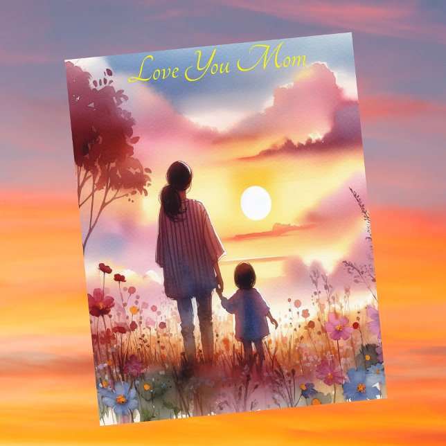 Cute Kid Watching Sunset With Mom Mother's Day Holiday Card (Creator Uploaded)