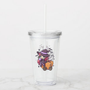 Cute Kid Witch Sitting on a Pumpkin Car Acrylic Tumbler