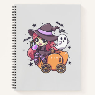 Cute Kid Witch Sitting on a Pumpkin Car Notebook