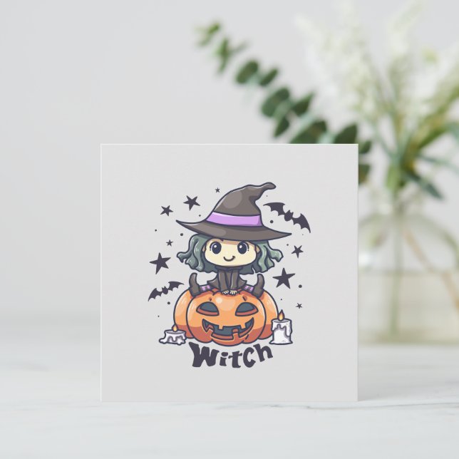Cute Kid Witch Sitting on a Pumpkin – "Witch" (Standing Front)
