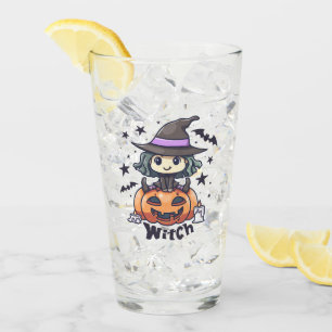 Cute Kid Witch Sitting on a Pumpkin – "Witch" Glass
