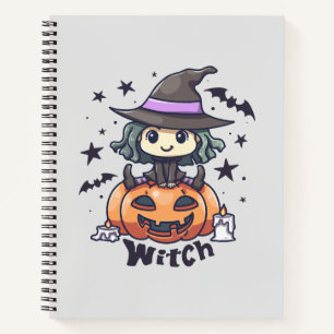 Cute Kid Witch Sitting on a Pumpkin – "Witch" Notebook