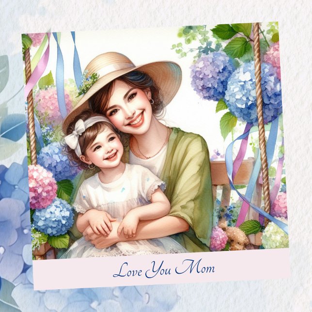 Cute Kid with Mom in Swing Hydrangea Mother's Day Holiday Card (Creator Uploaded)