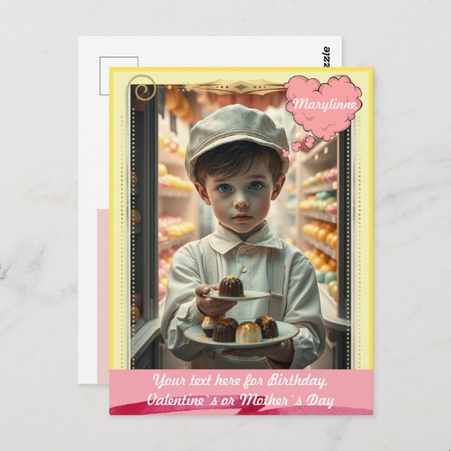 Cute kid with various handmade sweets custom postcard (Front/Back)