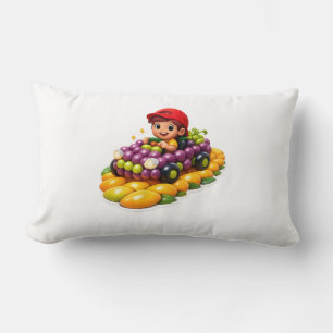 “Cute Kids 3D Sticker – Boy Driving Grape Car, Man Lumbar Pillow