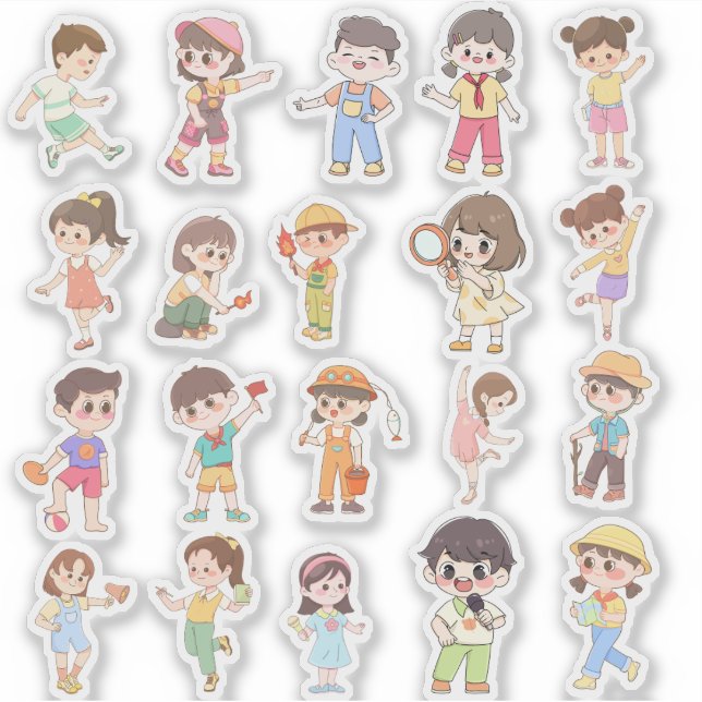 Cute Kids Activity Vinyl Stickers (Front)