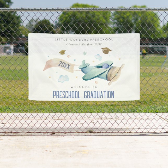 Cute Kids Airplane Preschool Graduation Welcome Banner (Insitu)