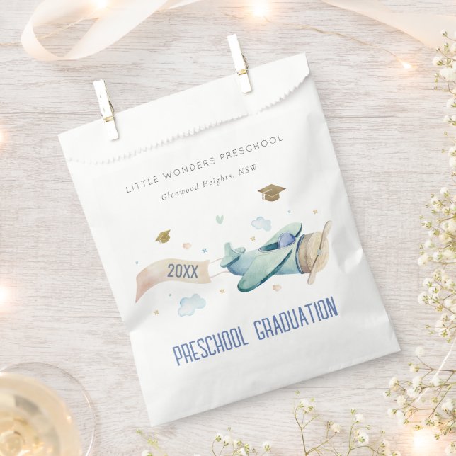 Cute Kids Airplane Sky Stars Preschool Graduation Favour Bag (Clipped)