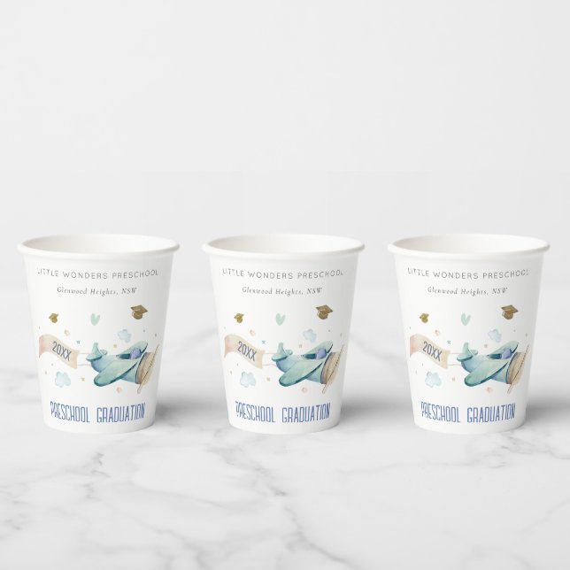 Cute Kids Airplane Sky Stars Preschool Graduation Paper Cups (Multi)