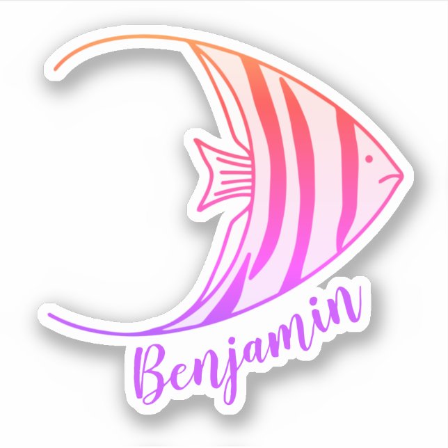 Cute Kids Angel Fish Sticker Name Sticker (Front)