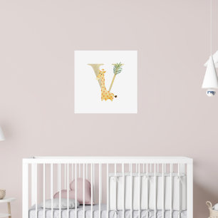 Cute Kids Animal Giraffe Monogram V Nursery Poster