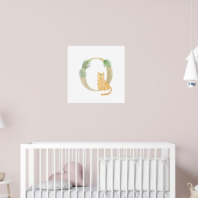 Cute Kids Animal LEOPARD Monogram O Nursery Poster (Nursery 2)