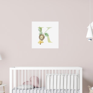 Cute Kids Animal LION Monogram K Nursery Poster