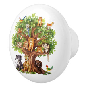 cute kids baby unisex jungle animals ceramic knob