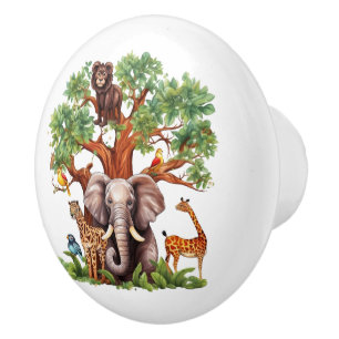 cute kids baby unisex jungle animals  ceramic knob