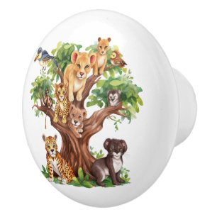 cute kids baby unisex jungle animals  ceramic knob