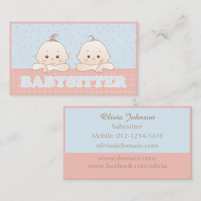Cute Kids Babysitter Pastel Colour Business Card (Front/Back)
