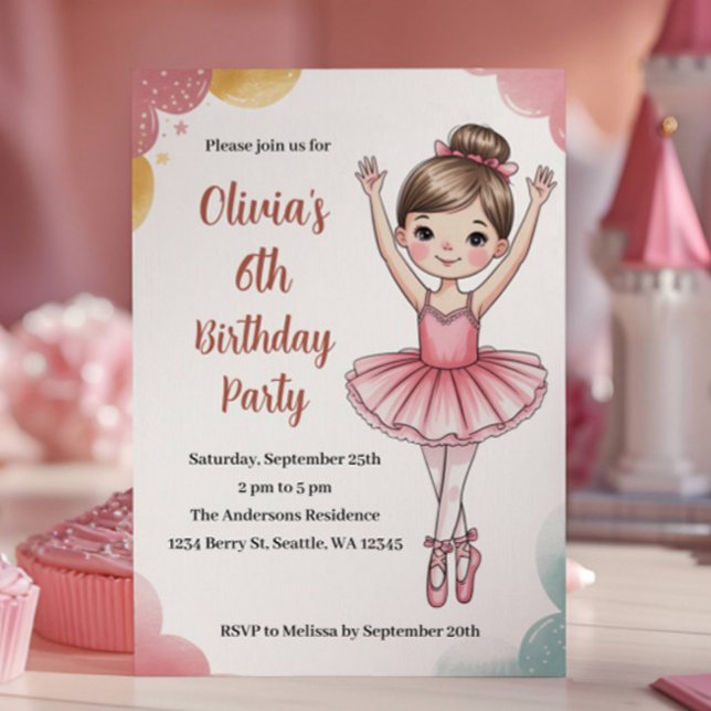 Cute Kids Ballerina Birthday Invitation (Creator Uploaded)