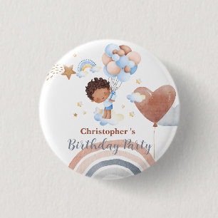 Cute kids Balloon African american boys Birthday 1 Inch Round Button