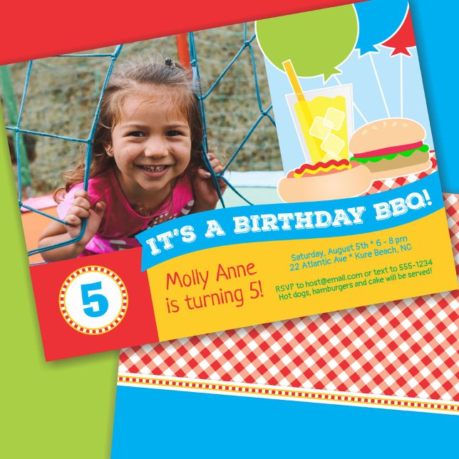 Cute Kid's BBQ Birthday Party Photo Invitation (Creator Uploaded)