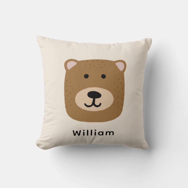 Cute kids bear head throw pillow (Front)