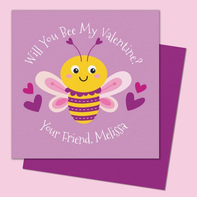 Cute Kids Bee Valentines Day Card (Cute bumblebee valentine.  perfect for a kids classroom exhange. personalize it with your kids name.)