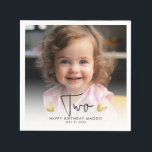 Cute Kid's Birthday Party Custom Photo Year Napkin<br><div class="desc">Make your child's second birthday extra special with our cute custom photo cocktail napkins! Featuring the word 'TWO' and adorable hand-drawn gold hearts. Perfect for celebrating milestones! Fully Customizable to any birthday year,  date and name.</div>