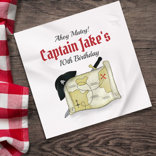 Cute Kids Birthday Party Pirate Personalized Napkin (Pirate custom paper napkin,)