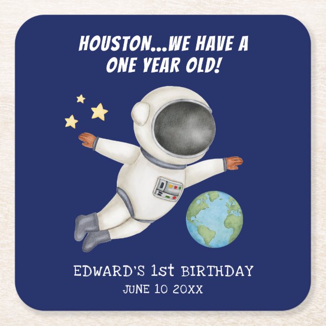 Cute Kid's Birthday Party Spaceman Square Paper Coaster (Front)
