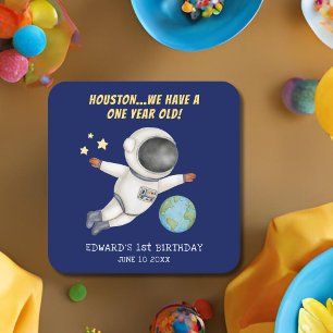 Cute Kid's Birthday Party Spaceman Square Paper Coaster