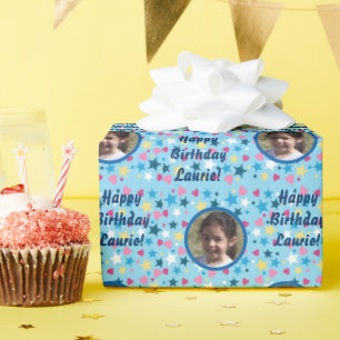 Cute Kids Birthday Stars Photo Template Wrapping Paper