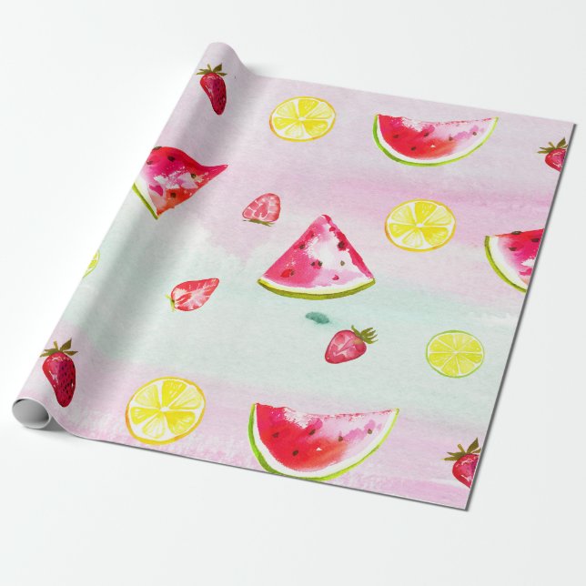 Cute KIds Birthday Watermelon Lemon Wrapping Paper (Unrolled)