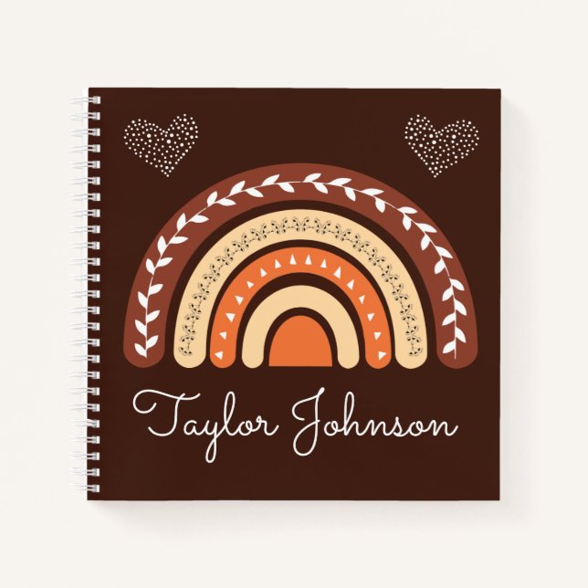 Cute Kids Boho Rainbow on Brown Notebook (Front)
