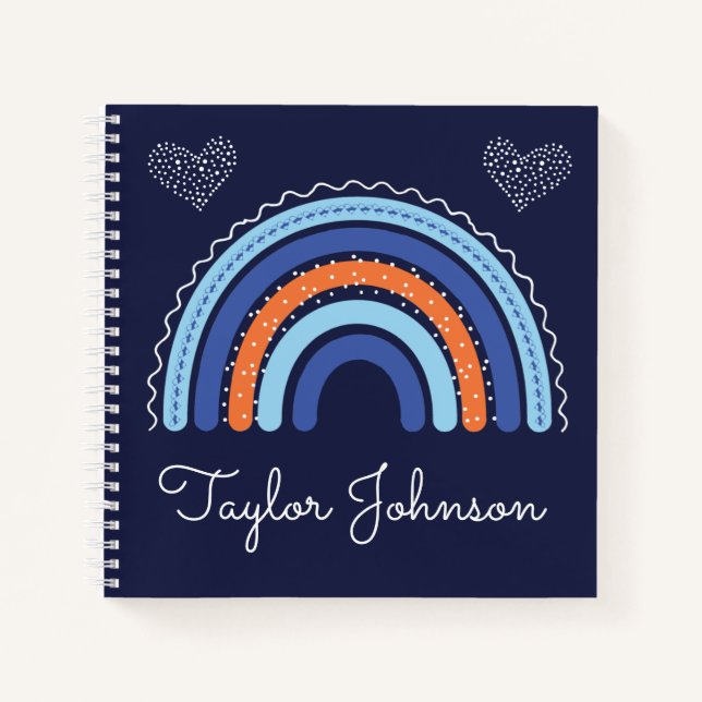 Cute Kids Boho Rainbow on Navy Blue Notebook (Front)