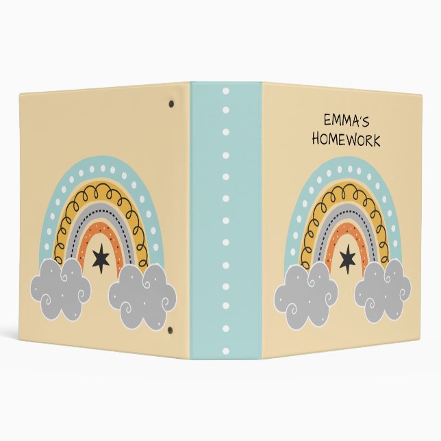 Cute Kids Boho Rainbow School Homework  Binder (Background)
