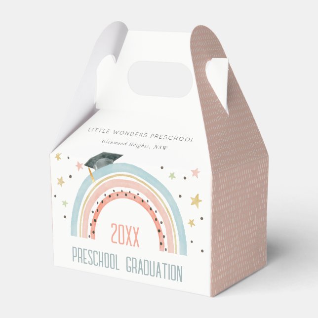 Cute Kids Boho Rainbow Stars Preschool Graduation Favor Box (Front Side)