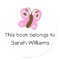 Cute kids bookplate stickers with pink butterfly