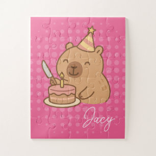 Cute Kids Capybara eating cake Birthday Jigsaw Puzzle