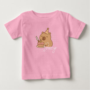 Cute Kids Capybara eating cake Birthday Purple Baby T-Shirt