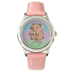Cute Kids Capybara eating cupcakes Rainbow Watch