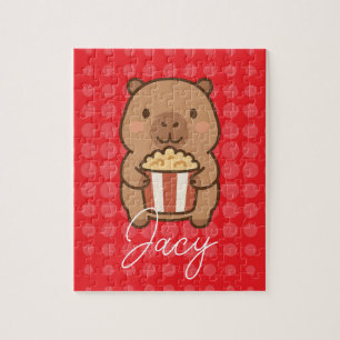 Cute Kids Capybara eating popcorn Jigsaw Puzzle