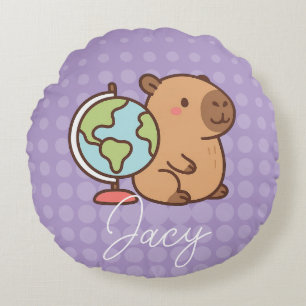 Cute Kids Capybara School Round Pillow
